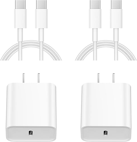 Cargador para iPhone 15 de carga rápida, paquete de 2 adaptadores de cargador de pared USB C de 20 W con cable de carga rápida tipo C de 6 pies para