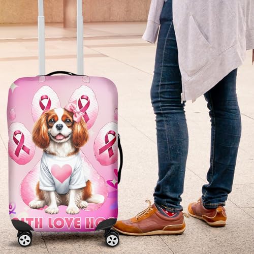 Faith Love Hope Cavalier King Charles Spaniel Breast Cancer Awareness Survivor Travel Luggage Cover Dog Lover Gifts Suitcase Dust Protective Decor - 020174