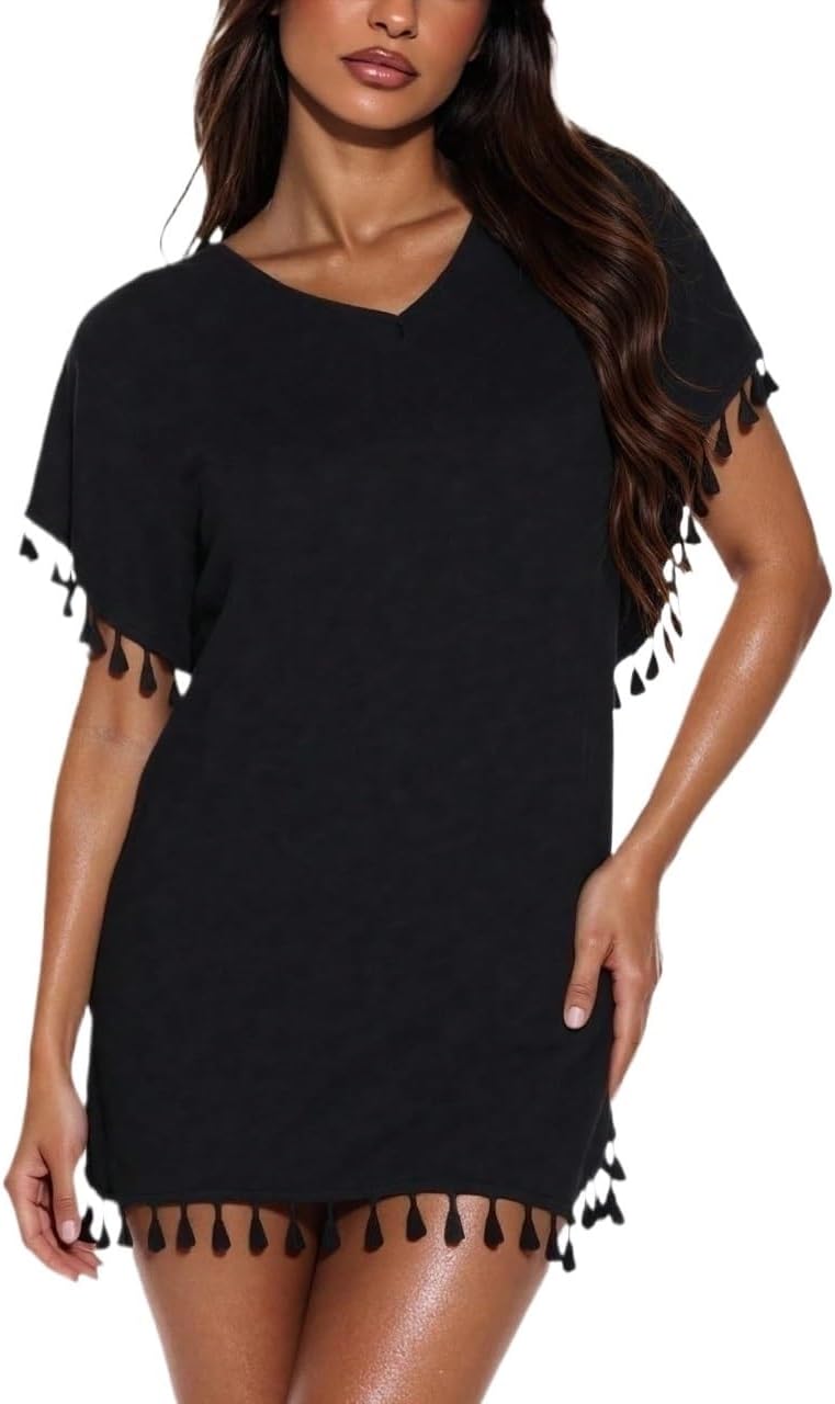 Womens Summer Beach Solid Batwing Sleeve Side Slit Cover Up cover ups for swimwear