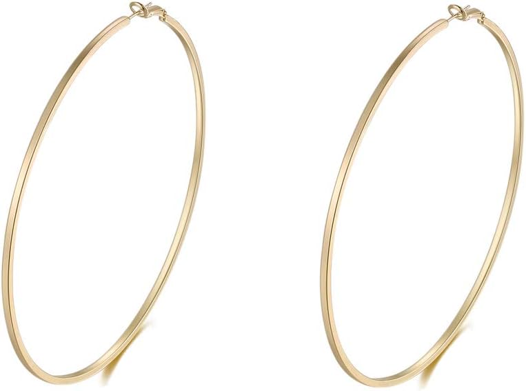 Extra Large Hoop Earrings for Women Square Line Round Gold Hoops 100mm