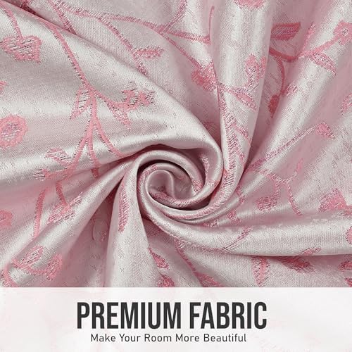 Image of FRESH FROM LOOM Heavy Jari Jacquard Premium Luxury Semi Blackout Curtain 8 Feet Long Door & Window | Double Stitch | Eyelet Ring | Floral Print | Anti-Shrink Parda (8ft, Pink, 2pc)