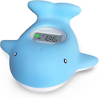 Baby Bath Tub Thermometer - Bathtub Water Thermometer with Room Temperature - Safety Floating Whale Bathtub Toy - New Upgraded Mute Flashing Alert, Gift for Mom Newborn Infant