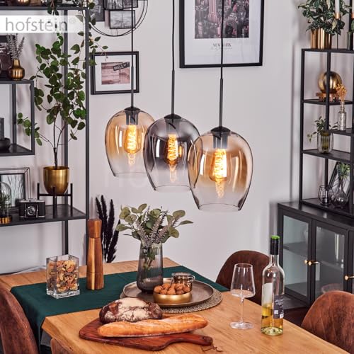 Suspension en métal et verre fumé Vevino, luminaire au design rétro haut de gamme
