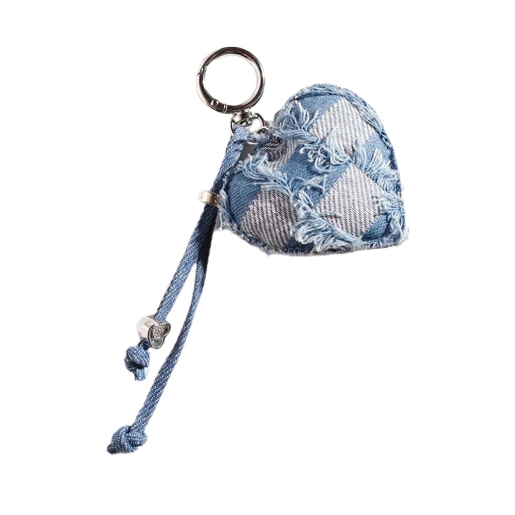 Elnwnnkc Lovely Cartoon Denims Heart Keychain for Women Girls Trendy Bag Charm Lightweight