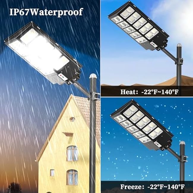 Ofuray Of-6000W Solar Street Lights Outdoor,400000Lm Solar Streets Light Parking Lot Lights Commercial Dusk to Dawn, 6500k Waterproof Led with Remote Control Motion for Street,Court,Barn