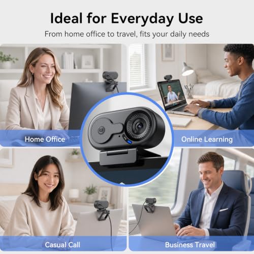 Image of EMEET C100 2K Webcam for PC, Built-in Mic, Rotating Privacy Cover, Portable Metal Clip, Computer Camera for Home Office, Meetings, Learning, Streaming, External Webcam for Desktop, Laptop, PC USB-A
