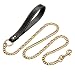 Petoo 4.5ft Dog Chain Metal Dog Leash,with Soft Leather Handle,Gold Dog Leash,Width11mm,18K Gold Chew Proof Indestructible Strong Dog Leash,Heavy Duty Cuban Link Dog Chain for Small/Medium/Large Dog