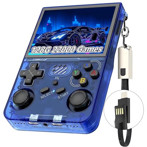 Consola De Juegos Portátil R36XX, Sistema Linux De Código Abierto, 22000 Juegos Clásicos 12 Emuladores, Pantalla OCA IPS De 3,5 ″ 640*480 De Resolución Consola De Videojuegos Portátil Blue||128GB