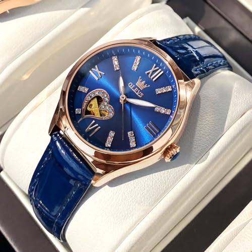Image of OLEVS Watches for Women Automatic Ladies Watch Mechanical Leather Strap Self-Winding Diamond dial Waterproof