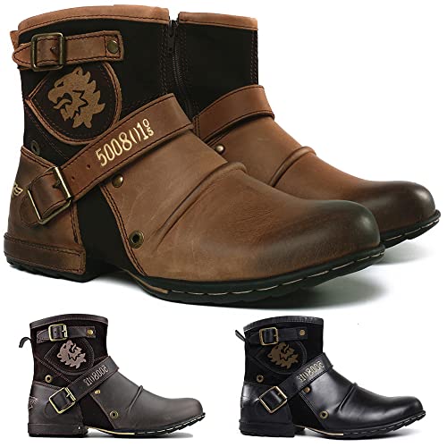Hhhchpm Men's Motorcycle Boots Combat Casual Dress Boot for Men (Brown,8.5)