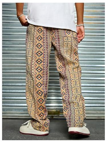 Men's Boho Graphic Baggy Pants Vintage Drawstring Waist Straight Leg Casual Trousers with Pockets2