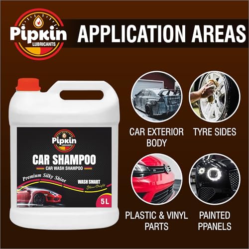 Image of Pipkin Car wash Shampoo 5 Ltr (Pack of 1) | High Foam for Deep Cleaning | Remove Tough Dirt | Safe on Paint | pH Neutral
