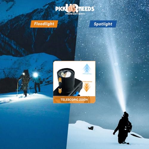 Image of Pick Ur Needs Rechargeable Emergency Headlamp 75 Watt LED Headlight Torch - 800mAh Battery, Adjustable Focus Zoom, 3 Light Modes, 5 Hours Runtime