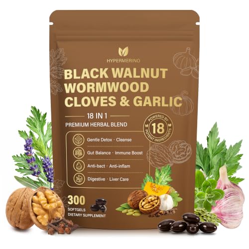 18-in-1 Wormwood Black Walnut Clove Parasite Cleanse Herbal Blend with Garlic Turmeric Pumpkin Seed Oregano & Berberine Gut Health & Antioxidant Balance Plant-Based Formula Soy-Free 300 ct