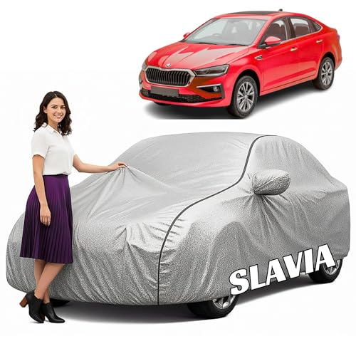 Image of 100% Waterproof Car Cover for Skoda Slavia (All Models & Years) - Custom Fit with Mirror Pockets, Triple-Stitched, Soft Inner Lining, UV & Heat Resistant, Outdoor /Indoor Protection