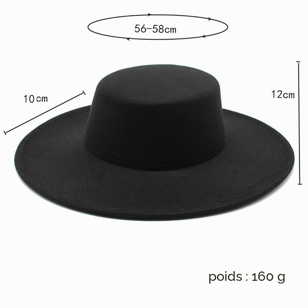 SaoBiiu Chapeau Fedora Français À Gros Bord pour Femmes, 10CM, Chapeau Derby en Laine d'hiver, Chapeaux De Jazz De Mariage, Chapeau en Feutre À Dessus Plat