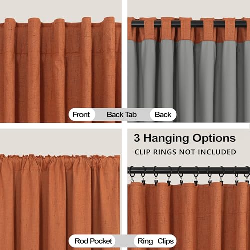 Image of KOUFALL Burnt Orange Blackout Curtains for Living Room,Linen Fall Decorative Boho Colorful Mid Century Modern Retro Curtains 84 Inch Length Long 2 Panels Set
