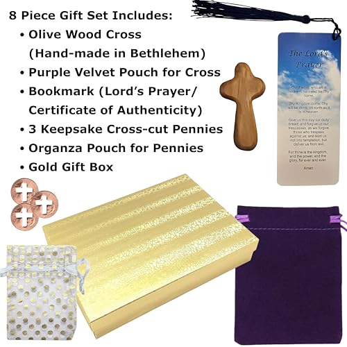 Handcrafted Olive Wood Cross Gift Set - 8 Pocket-Sized Christian Keepsakes for Kids - Artisan Made in Bethlehem - Ideal for Baptism, Confirmation, First Communion, and Holidays - Image 2