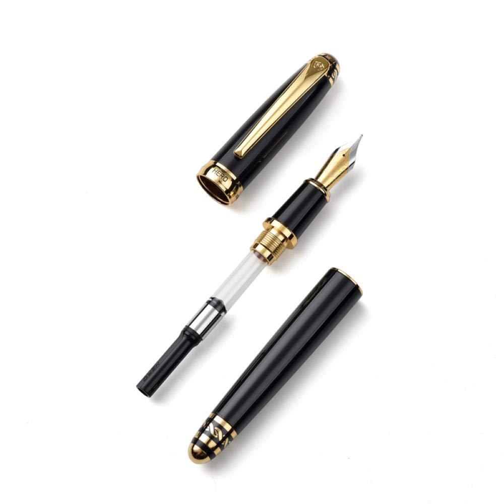 Stylo Plume Baoer 388 Arrow Iridium - Pointe Moyenne, Corps Noir, Plaque Or, Cartouche Standard