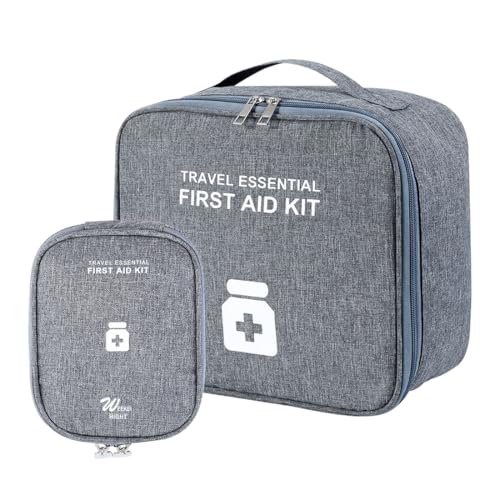 WOGOPRO 2stk Medikamententasche Große Kapazität Medizinische Notfalltasche Leer Medizin Aufbewahrungstasche Tragbar Medikamententasche Für Home, Office, Reisen (Hellgrau)