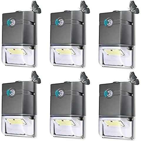 6 Pack Super Bright Porch Lights with Dusk to Dawn Photocell Sensor, Modern Outdoor Wall Light Fixtures for House, 35W 4750LM 5000K Daylight, Outside Security Lighting Wall Mount Cover