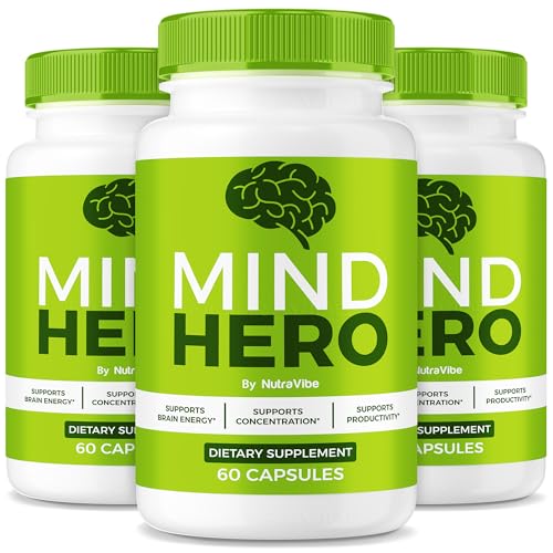 NutraVibe (3 Pack) Mind Hero Capsules - Brain Supplement and Memory Support | MindHero Pills for Daily Focus and Performance All-Natural Ingredients Easy-to-Swallow Official Reviews (180 Capsules)