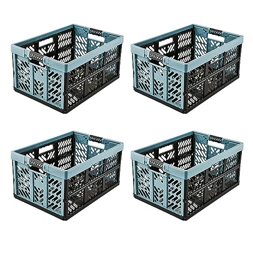 keeeper 4x Cajas plegables resistentes con asas suaves al tacto, 45 l, Ben, Azul nórdico