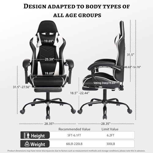 Image of Gaming Chair with Headrest and Lumbar Support, High Back Leather Computer Office Desk Chair with Footrest, 360 Swivel Height Adjustable Recliner Game Chair (Blue Black)