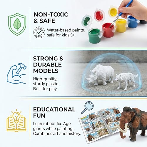 Image of Unscroo DIY 3D Model Painting Kits - Dinosaurs, Ice Age Animals & Unicorns - 3D Printed Art & Craft Hobby Gift for Kids, Teens & Adults - Return Gift Sets (Ice Age Giants (5-Pack))