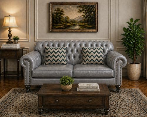Image of Luxury Sofa Set Luxury Chesterfield Sofa in for Home Living Room & Office (Highback 2 Seater Grey)