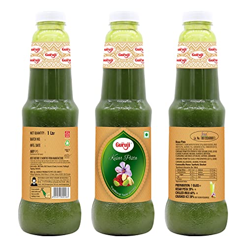 Image of Shree Guruji Kesar Pista Dry Fruit Syrup and Rose Sharbat Combo Pack Milk Beverage Instant Refreshing for Summer Instant Drink (1 Litre)