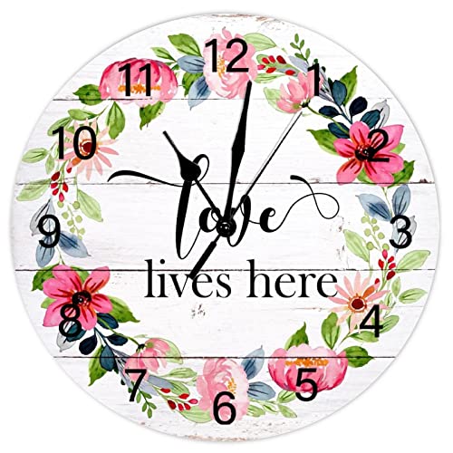 Horloge murale silencieuse grand format 38 cm guirlande fleurs - 2