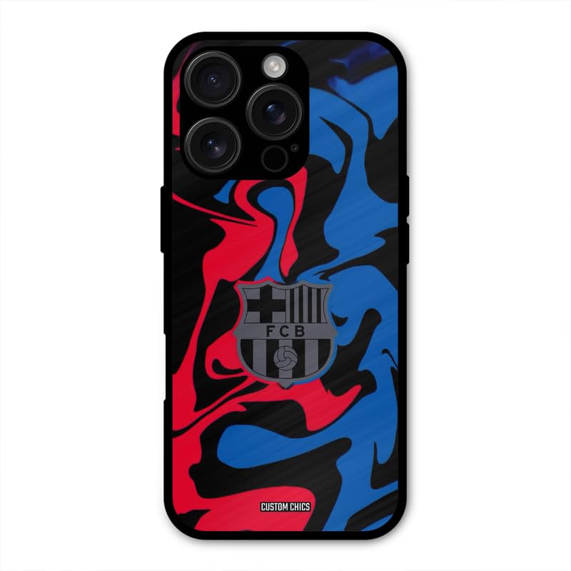 Image of PrintShield FC Barcelona Comic Back Cover for iPhone 16 Pro, Shockproof Printed Phone Case with Soft TPU Sides & Anti-Slip Grip