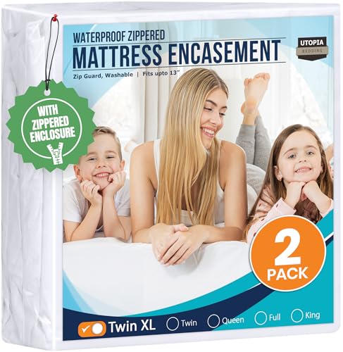 Utopia Bedding Mattress Protector Zippered Twin XL Size (Pack of 2) 100% Waterproof Bed Bug and Dust Mite Proof Mattress Encasement Absorbent 6 Sided Mattress Cover