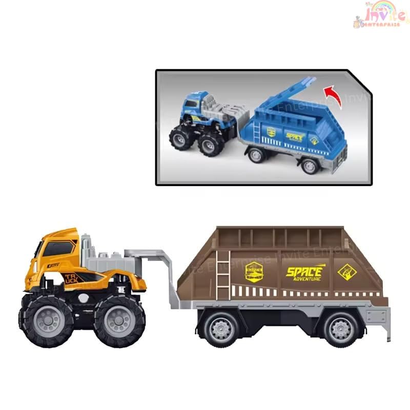 Image of 1:43 4WD Diecast Alloy Space Transport Trailer Truck Toys with Friction Powered Miniature Car Vehicle Toy for Kids, Boys and Girls 【2 Color Trucks = Sent Any 1 Truck】