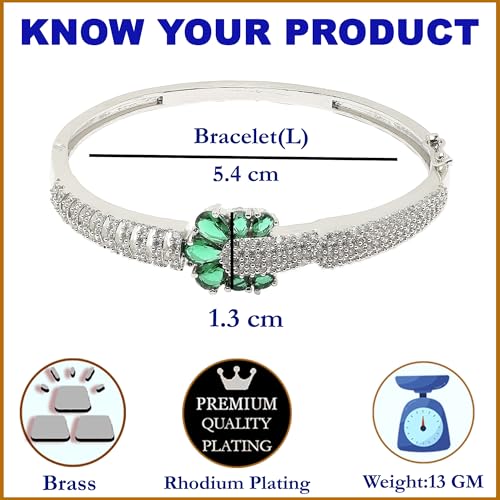 Image of ZENEME Rhodium-Plated Square Shaped American Diamond Studded Kada Bracelet For Girls and Women