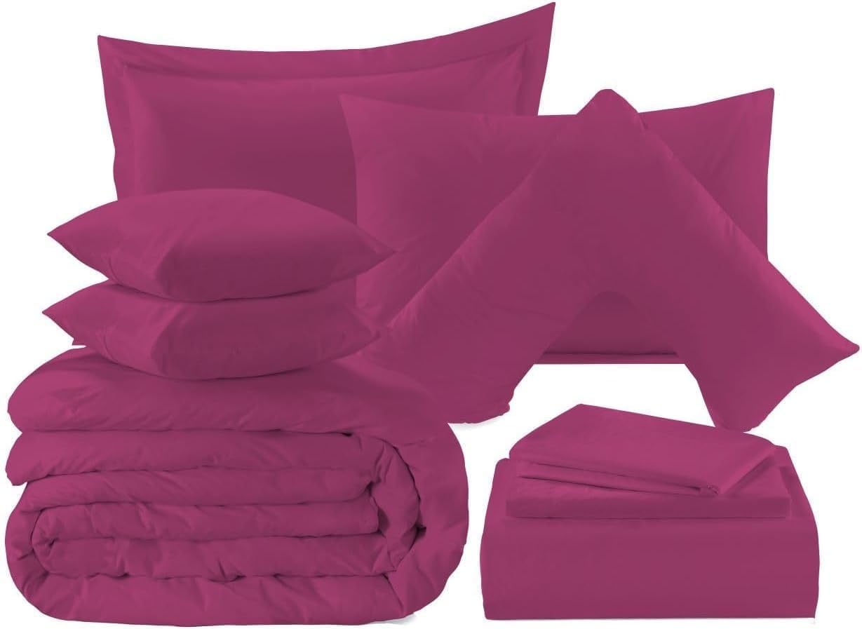 London Dream Easy Care Percale Duvet Cover Set Poly Cotton Quilted Bedding Bed Sets With Pillowcase (Fuchsia, Single)