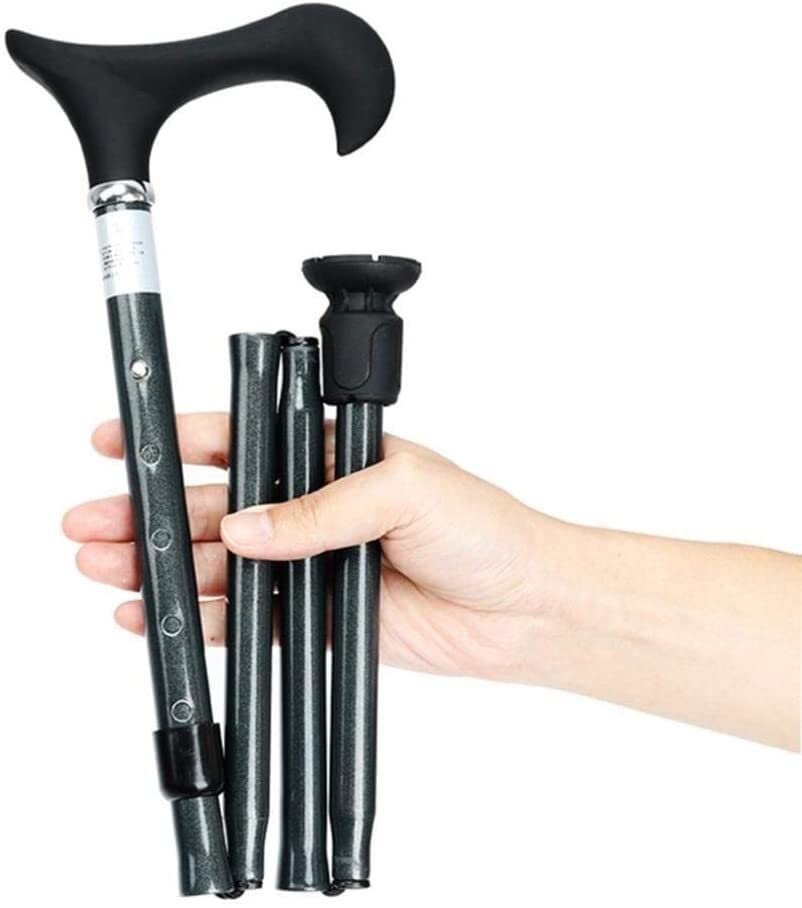Muletas De Bastón Plegables Ajustables con Mango, 5 Bastones Plegables para Hombres, Barra para Personas Mayores O Ancianos, Regalo Práctico para Padres Negro