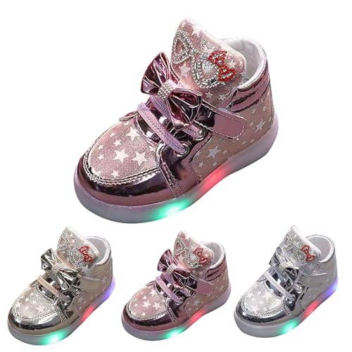 Zapatillas deportivas con lentejuelas brillantes para bebé, suela de encaje, de goma, doradas, para caminar, para niños y niñas, de caña alta, para correr, al aire libre, ligeras, informales, Pink, 30