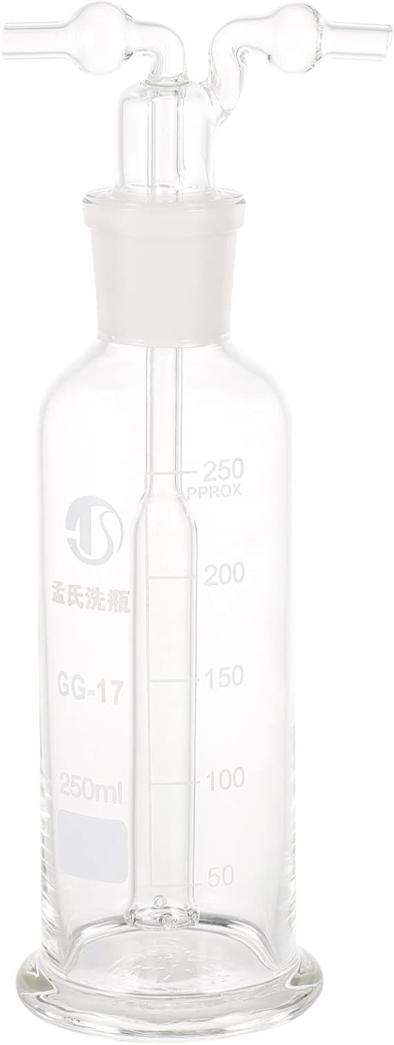 iplusmile Gas Washing Bottle 250ml Lab Glass Wash Flask Monteggia Gas Washing Porous Gas Washing Tools Bend Tubes Bubbler for Laboratory Medical