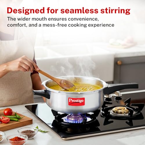 Image of Prestige 2 Litre Aluminium Popular Outerlid Pressure Cooker | Virgin Aluminium| Gas Compatible|Controlled Gasket Release System|5 years warranty|ISI Certified