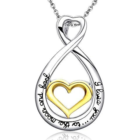 Cadoline Silver-Tone 'I Love You to The Moon and Back' Engraved Pendant Necklace 3.1 x 1.9cm with 18 Inch Chain Tear Drop Heart Cover