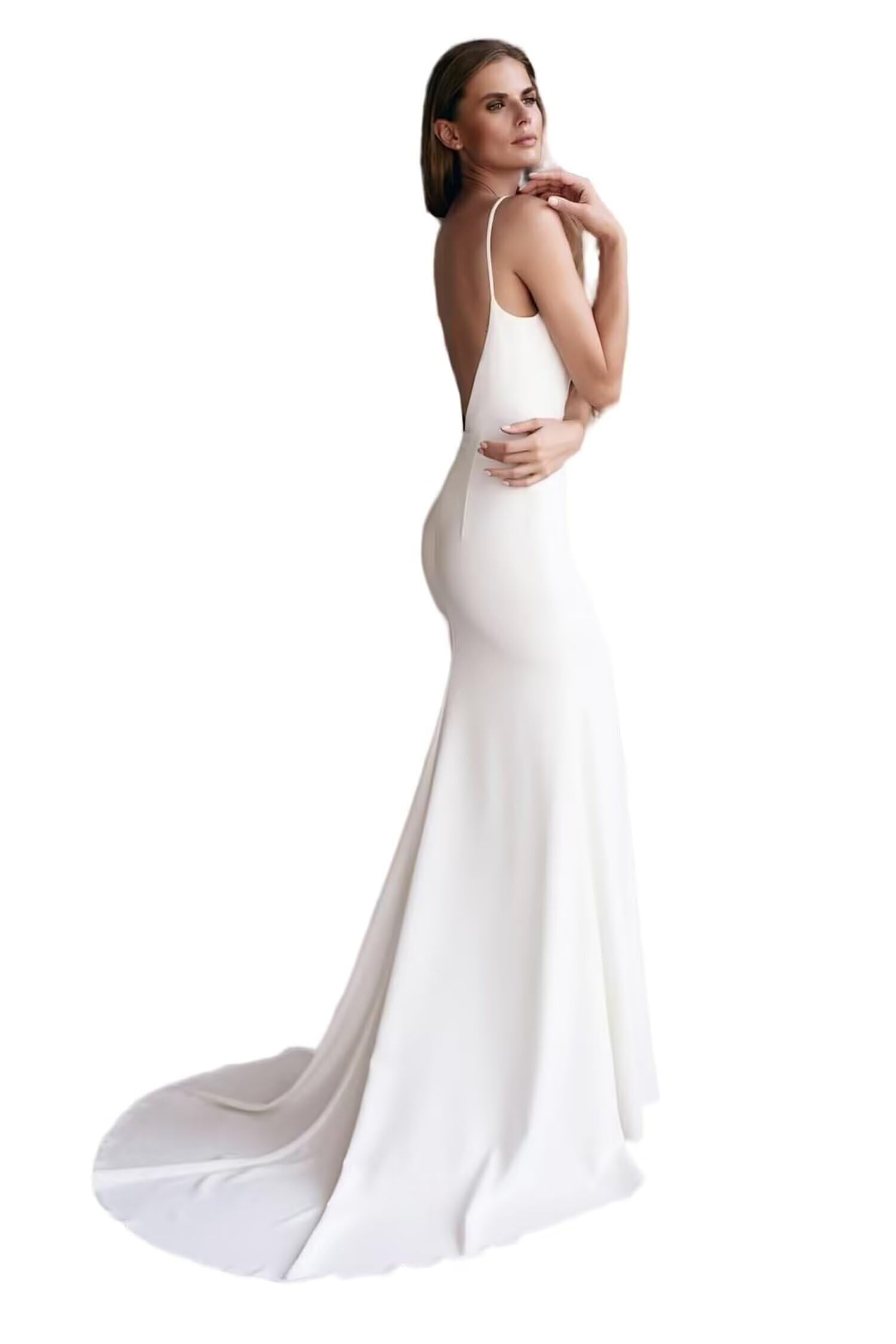 Wedding Dresses for Women Bride Boho Beach V Neck Mermaid Satin Bridal Gowns with Train