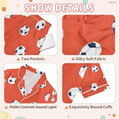 senya Football on Red Background Satin Summer Pajama Sets Silk Short Sleeve Button Down Sleepwear3