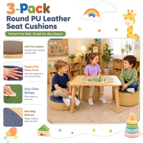 Image of 3 Pcs Flexible Seating for Classroom Elementary, Round Ottoman Seating Set, Multi Size Soft Modular Colorful Floor Cushion Stools for Preschool Kindergarten Reading Corner, Playroom