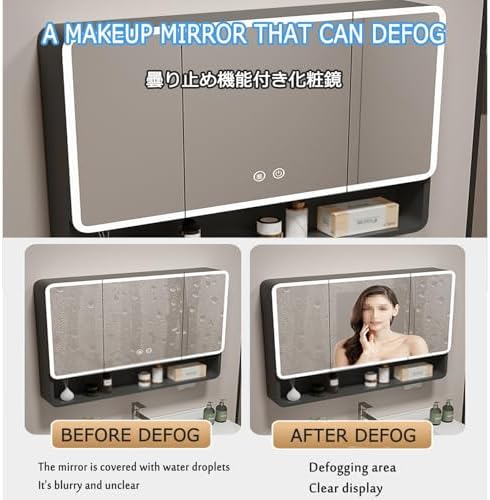 Wall Mounted Bathroom Cabinet with Mirror, Demisting Design, Aluminum Alloy Storage Cupboard, Large Capacity Shelving Unit (White, 39.4" x 27.5")