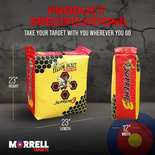 Image of Morrell Yellow Jacket Supreme 3 Archery Target, 23 inch x 12 inch - Weatherproof, 54 Layers, Dual-Side Shooting Target Bag for Backyard Compound Bow Practice