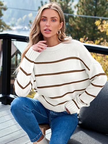 Image of LILLUSORY Womens Cropped Striped Sweaters Pullover Tops | Fall Winter Trendy Casual Ribbed Knit Cute Crewneck Lightweight Cotton Cozy Sweater