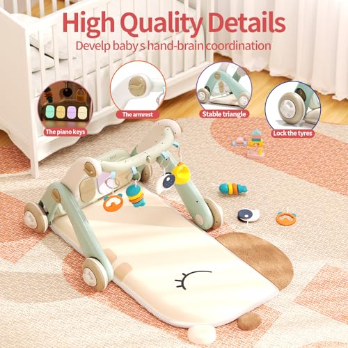JOVOW Gimnasio para Bebés 2 en 1 con Andador de Aprendizaje, Colchón de Juego para Bebés con Panel de Piano de Juego Multifuncional de Doble Cara, Andador de Aprendizaje para Bebés de 0 a 36Meses - imagen 3