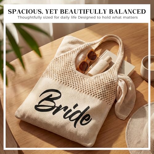 Bolso Tote Personalizado de Crochet para Playa Beige miniatura 6
